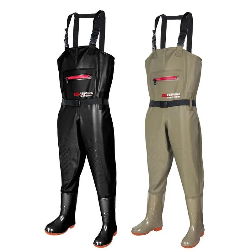 PVC 남성 루어 낚시 작업복, 방수 부츠 포함, 성인 여성 가슴 바지장화 바지, 기어 블랙 세트, 라이트 무게추 3kg